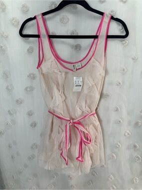 NWT J. Crew Collection Women’s Mesh & Silk Ruffle Tank Hot Pink Trim Size 2
